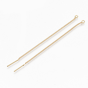 Brass Stud Earring Findings, Ear Thread, with Loop, Nickel Free, Real 18K Gold Plated, 85x1.2mm, Hole: 1.8mm, Pin: 0.7mm