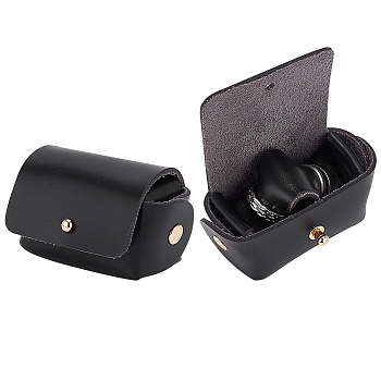 PU Imitation Leather Wedding Ring Pouch, Jewelry Storage Bags, with Light Gold Tone Snap Buttons, Black, 4.5x6.8x3.7cm