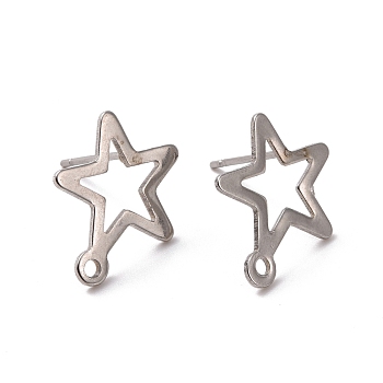201 Stainless Steel Stud Earring Findings, with Horizontal Loop and 316 Stainless Steel Pin, Star, Stainless Steel Color, 15x13mm, Hole: 1.4mm, Pin: 0.7mm