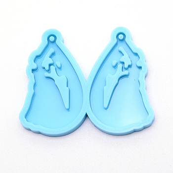 Teardrop with Lady Silicone Pendant Molds, Resin Casting Molds, For UV Resin, Epoxy Resin Jewelry Making, Blue, 41x50.4x5mm