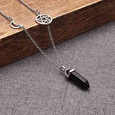 Natural Obsidian Bullet Pendant Necklace and Round Braided Bead Bracelet(AJEW-SZ00002-29)-5