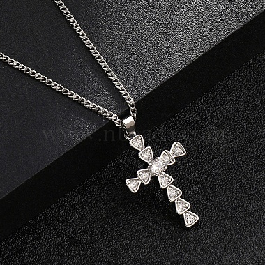 Brass Micro Pave Clear Zirconia Cross Pendant Necklaces(NJEW-M211-05A-P)-2