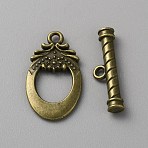 Tibetan Style Alloy Toggle Clasps, Oval, Antique Bronze, Oval Ring: about 27.5x15.5x3mm, Bar: 8x24.5x4.5mm, Hole: 2mm(FIND-WH0110-997D-AB)