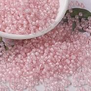 MIYUKI Round Rocailles Beads, Japanese Seed Beads, 8/0, (RR203) Pink Lined Crystal, 3mm, Hole: 1mm, about 422~455pcs/10g(X-SEED-G008-RR0203)