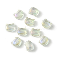 Electroplate Glass Beads, Full Rainbow Plated, Cat Shape, Beige, 8x10x5mm, Hole: 1.2mm(EGLA-Z005-FR03)