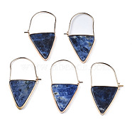 Natural Sodalite Triangle Dangle Hoop Earrings, Brass Drop Earrings for Women, Light Gold, 43~45x23~26x3.5mm, Pin: 0.8mm(G-S359-363B)