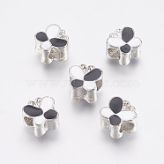 Alloy European Beads, Large Hole Beads, with Enamel, Butterfly, Platinum, Black, 11x12x8mm, Hole: 5mm(PALLOY-G230-88D)