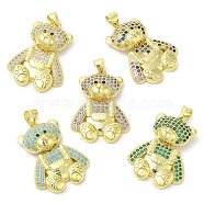 Brass with Cubic Zirconia Pendants, Jewelry for Women, Long-Lasting Plated, Bear Charm, Mixed Color, 27.5x20.5x5mm, Hole: 3.5x5mm.(KK-K340-01G)