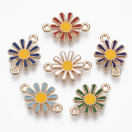 Alloy Enamel Links, Flower, Light Gold, Mixed Color, 12.5x19x3mm, Hole: 1.5mm(PALLOY-R119-11)