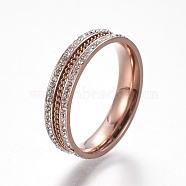 304 Stainless Steel Finger Rings, with Polymer Clay Rhinestone and Curb Chains, Rose Gold, Size 6~9, 16~19mm(RJEW-E158-21RG)