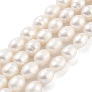 Natural Cultured Freshwater Pearl Beads Strands, Rice, Grade 3A, White, 7~8mm, Hole: 0.6mm, about 21~22pcs/strand, 6.89''~7.09''(17.5~18cm)(PEAR-P062-10H)