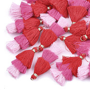 Polycotton(Polyester Cotton) Tassel Pendant Decorations, with Iron Findings, Golden, Colorful, 39~40x19~26x6~7mm, Hole: 4mm(FIND-T018-12)