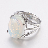 Opalite Wide Band Finger Rings, with Brass Ring Findings, Oval, 18mm(RJEW-K224-A09)