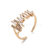 Brass Micro Pave Cubic Zirconia Open Cuff Rings, Golden, Adjustable(RJEW-R146-11G)