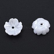 Resin Imitation Pearl Bead Caps, 5-Petal, Flower, White, 7.5x8x2.5mm, Hole: 1mm(RESI-N036-02A-06)