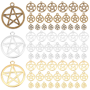 Elite 108Pcs 9 Style Zinc Alloy Pendants, Hollow, Ring with Star, Mixed Color, 16x13x2mm, Hole: 2mm(FIND-PH0004-23)