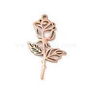 Ion Plating(IP) 304 Stainless Steel Pendants, Laser Cut, Rose Charm, Rose Gold, 27x16.5x1.5mm, Hole: 1.4mm(STAS-K270-45RG)