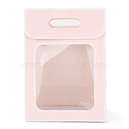 Rectangle Paper Bags, Flip Over Paper Bag, with Handle and Plastic Window, Pink, 30x21.5x13cm(ABAG-I005-01A-01)