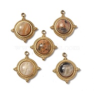 Vacuum Plating 201 Stainless Steel Natural Picasso Jasper Pendants, Real 18K Gold Plated, Half Round Charms, 17.5x15x6mm, Hole: 1.5mm(STAS-C064-VC871)