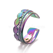 Ion Plating(IP) Rainbow Color 304 Stainless Steel Oval Wrap Open Cuff Ring for Women, US Size 9(18.9mm)(RJEW-C025-11M)