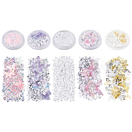 Olycraft 5 Boxs 5 Style Eyes Face Makeup Acrylic Imitation Pearl & Acrylic Rhinestone & Tissue Stickers, Half Round & Butterfly for Bride Children Girl Makeup Face Accessories, Mixed Color, 0.2~2x0.2~2.6x0.01~0.3cm, 1 box/style(MRMJ-OC0003-09)
