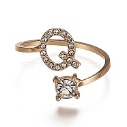 Alloy Cuff Rings, Open Rings, with Crystal Rhinestone, Golden, Letter.Q, US Size 7 1/4(17.5mm)(RJEW-I075-01G-Q)