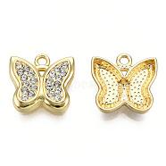 Rack Plating Alloy Pendants, with Crystal Rhinestone, Cadmium Free & Nickel Free & Lead Free, Butterfly, Light Gold, 14.5x15x3mm, Hole: 1.6mm(PALLOY-N155-173)