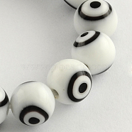 Round Handmade Evil Eye Lampwork Beads Strands, White, 8mm, Hole: 1mm, about 48pcs/strand, 13.7 inch(X-LAMP-R114-8mm-06)
