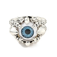 Evil Eye Resin Open Cuff Ring, Antique Silver Alloy Gothic Jewelry for Men Women, Steel Blue, US Size 9(18.9mm)(RJEW-D118-01AS-01)