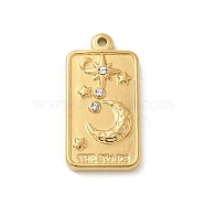 304 Stainless Steel Pendants, with Rhinestone, Golden, Moon, 25.5x13x3.5mm, Hole: 1.8mm(STAS-I322-39G-02)