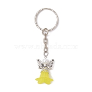 Angel Acrylic & Alloy Pendant Keychain, with Iron Split Key Rings, Champagne Yellow, 7.8cm(KEYC-JKC00597-05)