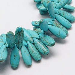 Synthetical Dyed Turquoise Teardrop Bead Strand, Turquoise, 25x10x5mm, Hole: 1mm(X-G-P083-95C)