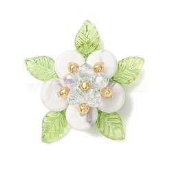 Natural Howlite & Glass Pendants, Flower Charm, 23.5x26.5x9.5mm, Jump Ring: 5x0.8mm, Inner Diameter: 3.5mm
(PALLOY-MZ01192-01)