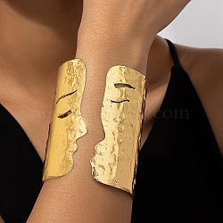 Textured Alloy Open Cuff Bangles for Women, Abstract Face, Golden, 3-5/8 inch(9.1cm), Inner Diameter: 2-1/2 inch(6.2cm)(BJEW-K272-04G)