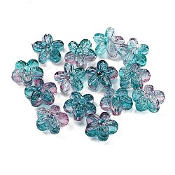 602Pcs Transparent Acrylic Beads, Two Tone Flower, Blue, 16x8mm, Hole: 1.6mm, about 602pcs/500g(MACR-K359-13)