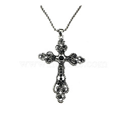 Cross Zinc Alloy Pendant Necklace, with Rhinestone, Jet, 27.56 inch(70cm)(NF8765-05)