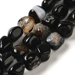 Natural Black Agate Beads Strands, Dyed & Heated, Nuggets, Tumbled Stone, 8.5~11.5x8~11x8~10mm, Hole: 1.1mm, about 36~42pcs/strand, 15.55~15.94''(39.5~40.5cm)(G-NH0017-B04-02)