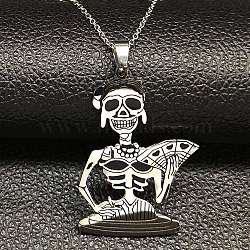Skull 304 Stainless Steel Pendant Necklaces, with Enamel, Stainless Steel Color, 20.08 inch(51cm)(NJEW-K253-32P)