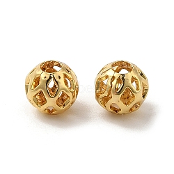 Brass Hollow Spacer Beads, Round, Real 18K Gold Plated, 5mm, Hole: 1.6mm(KK-P249-03B-G)