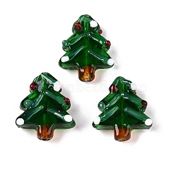 Handmade Lampwork Beads, Christmas Tree, Green, 25~27x20~21x9~11mm, Hole: 0.8~1.6mm, about 20pcs/strand, 20.67 inch(52.5cm)(LAMP-N021-026)