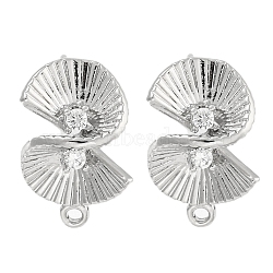 Brass Micro Pave Cubic Zirconia Stud Earring Findings, Fan, Platinum, 16.6x10.8mm, Hole: 1.2mm, Pin: 11.5x0.8mm(KK-U015-04P)