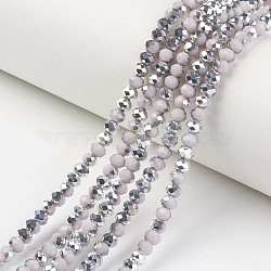 Electroplate Opaque Glass Beads Strands, Half Silver Plated, Faceted, Rondelle, Thistle, 6x5mm, Hole: 1mm, about 85~88pcs/strand, 16.1~16.5 inch(41~42cm)(EGLA-A034-P6mm-M10)