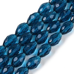 Transparent Glass Beads Strands, Faceted, Teardrop, Prussian Blue, 11.5x8mm, Hole: 1.2mm, about 55~57pcs/strand, 25.59 inch(65cm)(EGLA-N013-T8mm-D25)