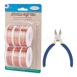 BENECREAT Round Aluminum Wire, with Iron Side Cutting Pliers, Orange, 12 Gauge, 2mm, 5.8m/roll, 6 rolls(AW-BC0003-31F-2.0mm)