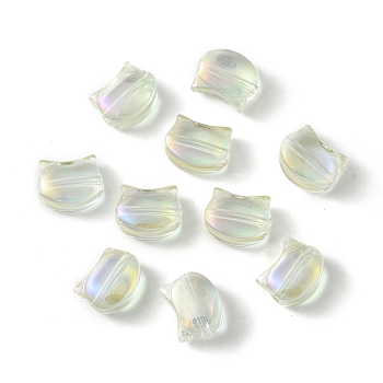 Electroplate Glass Beads, Full Rainbow Plated, Cat Shape, Beige, 8x10x5mm, Hole: 1.2mm