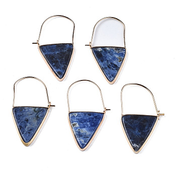 Natural Sodalite Triangle Dangle Hoop Earrings, Brass Drop Earrings for Women, Light Gold, 43~45x23~26x3.5mm, Pin: 0.8mm