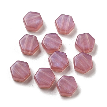 Acrylic Beads, 2-Hole, Hexagon, Pale Violet Red, 9x10x4.5mm, Hole: 1.2mm