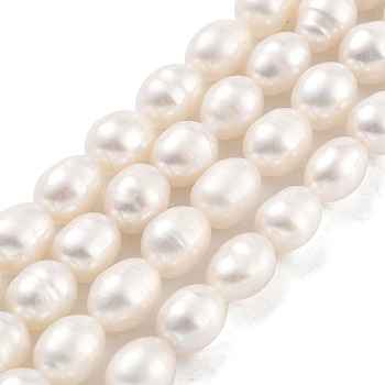 Natural Cultured Freshwater Pearl Beads Strands, Rice, Grade 3A, White, 7~8mm, Hole: 0.6mm, about 21~22pcs/strand, 6.89''~7.09''(17.5~18cm)