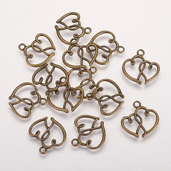 Valentines Gifts Idea for Her 2015 Tibetan Style Alloy Pendants, Cadmium Free & Nickel Free & Lead Free, Heart, Antique Bronze, 20x19x2mm, Hole: 2mm