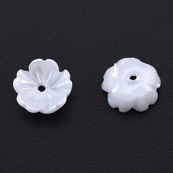 Resin Imitation Pearl Bead Caps, 5-Petal, Flower, White, 7.5x8x2.5mm, Hole: 1mm